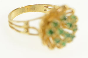 14K 1960's Emerald Floral Domed Cluster Cocktail Ring Yellow Gold