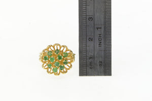 14K 1960's Emerald Floral Domed Cluster Cocktail Ring Yellow Gold