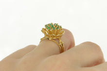 Load image into Gallery viewer, 14K 1960&#39;s Emerald Floral Domed Cluster Cocktail Ring Yellow Gold