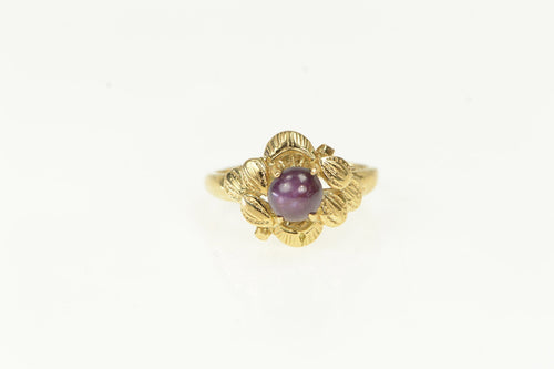 14K 1960's Natural Star Ruby Leaf Design Vintage Ring Yellow Gold