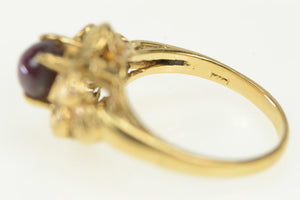 14K 1960's Natural Star Ruby Leaf Design Vintage Ring Yellow Gold
