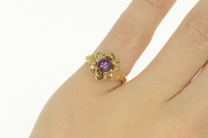 14K 1960's Natural Star Ruby Leaf Design Vintage Ring Yellow Gold