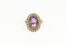 Load image into Gallery viewer, 14K Victorian Oval Amethyst Seed Pearl Cocktail Ring Yellow Gold