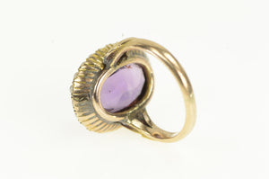 14K Victorian Oval Amethyst Seed Pearl Cocktail Ring Yellow Gold