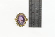 Load image into Gallery viewer, 14K Victorian Oval Amethyst Seed Pearl Cocktail Ring Yellow Gold