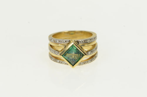 14K Princess Green Tourmaline Diamond Vintage Ring Yellow Gold