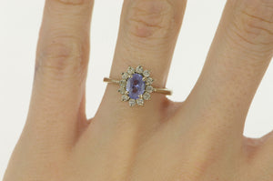 14K Oval Tanzanite Diamond Halo Engagement Ring White Gold