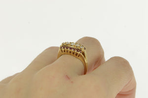 14K Retro Diamond Ruby Ornate Wedding Band Ring Yellow Gold