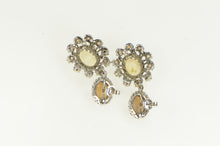 Load image into Gallery viewer, 14K Ornate Classic Oval Natural Opal Halo Dangle Earrings White Gold