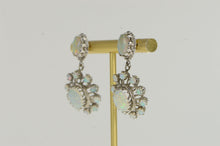 Load image into Gallery viewer, 14K Ornate Classic Oval Natural Opal Halo Dangle Earrings White Gold