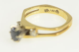 14K 1950's Natural Sapphire Diamond Engagement Ring Yellow Gold