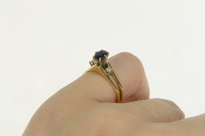 14K 1950's Natural Sapphire Diamond Engagement Ring Yellow Gold