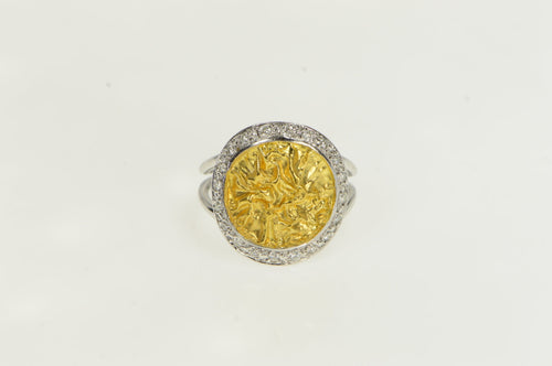 18K Ornate Diamond Halo Textured Statement Ring Yellow Gold