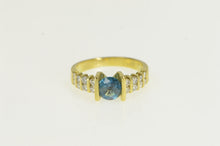 Load image into Gallery viewer, 18K Blue Topaz Diamond Striped Statement Ring Yellow Gold