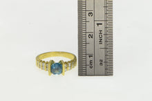 Load image into Gallery viewer, 18K Blue Topaz Diamond Striped Statement Ring Yellow Gold