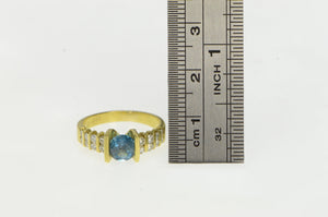 18K Blue Topaz Diamond Striped Statement Ring Yellow Gold