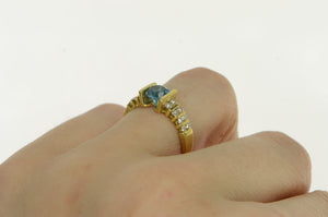 18K Blue Topaz Diamond Striped Statement Ring Yellow Gold