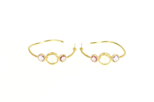 18K Marco Bicego Jaipur Citrine Amethyst Hoop Earrings Yellow Gold