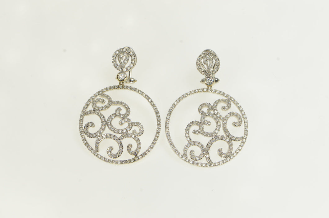 18K 3.50 Ctw Pave Diamond Ornate Swirl Medallion Earrings White Gold