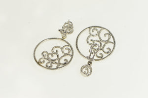 18K 3.50 Ctw Pave Diamond Ornate Swirl Medallion Earrings White Gold