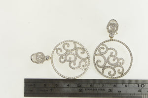 18K 3.50 Ctw Pave Diamond Ornate Swirl Medallion Earrings White Gold