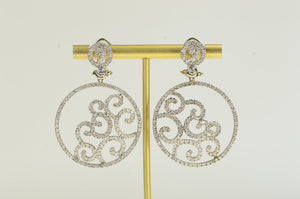 18K 3.50 Ctw Pave Diamond Ornate Swirl Medallion Earrings White Gold