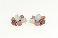 Load image into Gallery viewer, 14K 1960&#39;s Retro Ruby Tourmaline Topaz Sapphire Earrings Yellow Gold