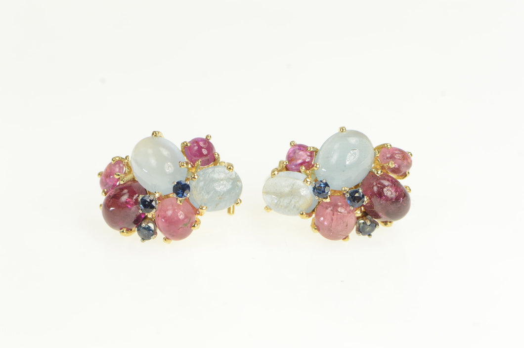 14K 1960's Retro Ruby Tourmaline Topaz Sapphire Earrings Yellow Gold