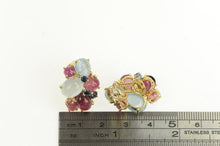 Load image into Gallery viewer, 14K 1960&#39;s Retro Ruby Tourmaline Topaz Sapphire Earrings Yellow Gold