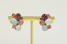 Load image into Gallery viewer, 14K 1960&#39;s Retro Ruby Tourmaline Topaz Sapphire Earrings Yellow Gold