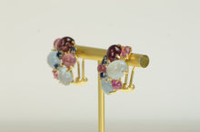 Load image into Gallery viewer, 14K 1960&#39;s Retro Ruby Tourmaline Topaz Sapphire Earrings Yellow Gold