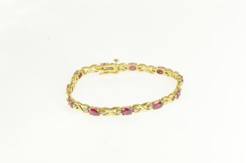 14K 6.50 Ctw Oval Ruby Diamond Vintage Tennis Bracelet 7
