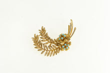 Load image into Gallery viewer, 10K Turquoise Cluster Fern Leaf Sprig Retro Pin/Brooch Yellow Gold