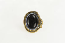 Load image into Gallery viewer, 14K Black Onyx Cabochon Sim. Emerald Snake Ring Yellow Gold