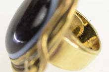Load image into Gallery viewer, 14K Black Onyx Cabochon Sim. Emerald Snake Ring Yellow Gold