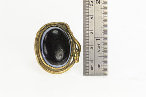 14K Black Onyx Cabochon Sim. Emerald Snake Ring Yellow Gold