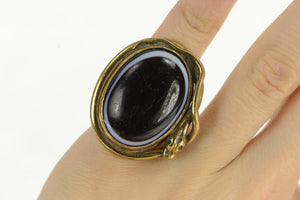 14K Black Onyx Cabochon Sim. Emerald Snake Ring Yellow Gold