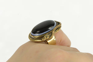 14K Black Onyx Cabochon Sim. Emerald Snake Ring Yellow Gold