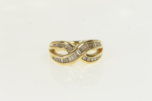 14K 1.00 Ctw Baguette Diamond Criss Cross Ring Yellow Gold