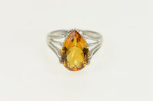 Load image into Gallery viewer, 14K Pear Cut Citrine Solitaire Vintage Cocktail Ring White Gold