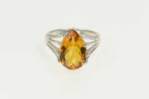 14K Pear Cut Citrine Solitaire Vintage Cocktail Ring White Gold