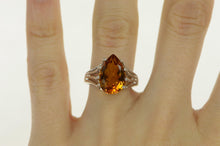 Load image into Gallery viewer, 14K Pear Cut Citrine Solitaire Vintage Cocktail Ring White Gold