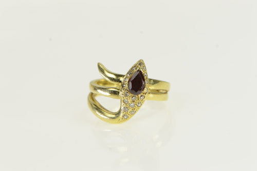 14K Pear Ruby Pave Diamond Snake Serpent Ring Yellow Gold