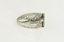 Load image into Gallery viewer, 14K Trillion Green Stone Ornate Floral Cocktail Ring White Gold