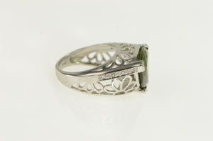 14K Trillion Green Stone Ornate Floral Cocktail Ring White Gold