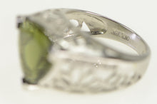 Load image into Gallery viewer, 14K Trillion Green Stone Ornate Floral Cocktail Ring White Gold