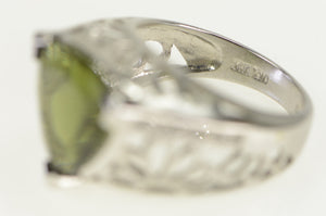 14K Trillion Green Stone Ornate Floral Cocktail Ring White Gold