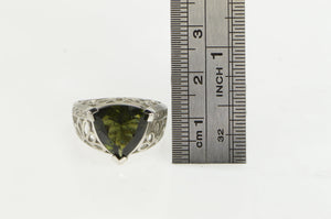 14K Trillion Green Stone Ornate Floral Cocktail Ring White Gold