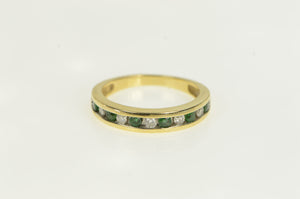 14K Diamond Emerald Vintage Wedding Band Ring Yellow Gold