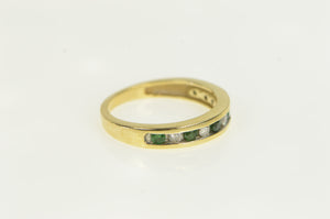 14K Diamond Emerald Vintage Wedding Band Ring Yellow Gold